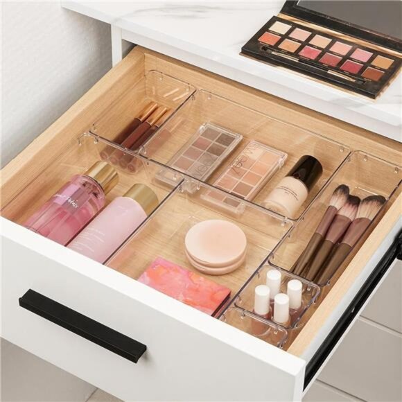 Clear Makeup Drawer Organizer Bins Vanity Storage Trays Plastic Stackable 10pcs - Picture 3 of 7